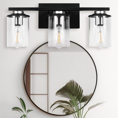 YANSUN 18.5 in. 3-Light Black and Brushed Nickel Vanity Light with Clear Glass Shade for Bathroom Black