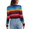 Coolmee Women's Cropped Knit Cardigan Tie Front Hollow Out Colorful Striped Long Sleeve Fashion Casual Cover Up Tops - 2 of 4