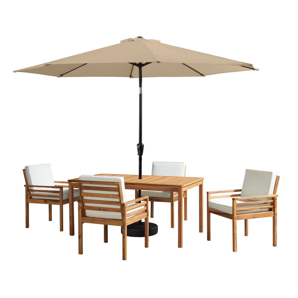 Photos - Dining Table Alaterre Furniture 6pc Outdoor Patio Dining Set, Okemo Table with 10' Auto Tilt Umbrella Sand