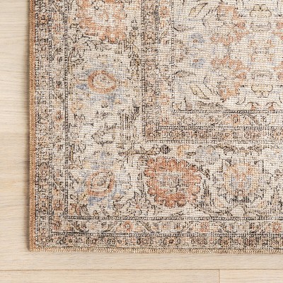 Light Brown Rectangular Synthetic Vintage Medallion 4' x 6' Area Rug