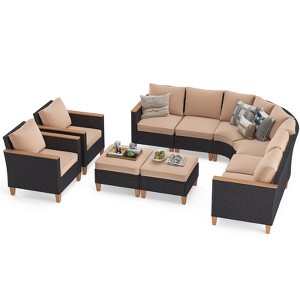 Syemin Patio Seating Sets, 10 Piece Outdoor Sectional Furniture Set with Cushions for Garden, Balcony, and Backyard, Beige, 23.8"*30"*30.7" - 1 of 4