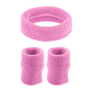 Unique Bargains Stretchy Cotton Blend Sweat Absorbing Sport Headband Wristband Pink 3 pcs - 1 of 4