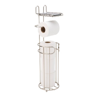 Satin Nickel Free Standing Toilet Paper Holder with Phone Shelf