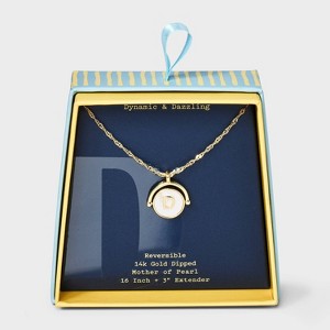 14K Gold Dipped Crystal and Mother of Pearl Circle Spinner Initial Necklace - A New Day™ - 1 of 4