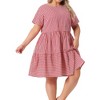 Agnes Orinda Women's Plus Size Gingham Vintage Plaid Round Neck Short Sleeve Tiered A-Line Midi Summer Dress - 2 of 4