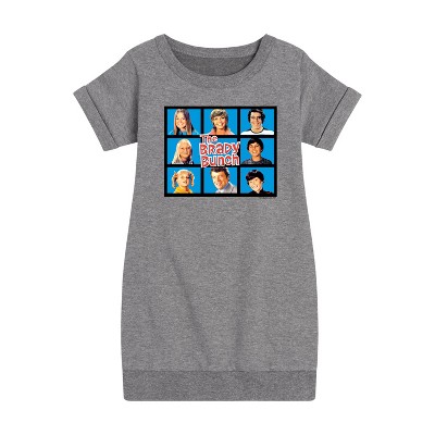 - The Brady Bunch - Classic Hollywood Squares Graphic Short Sleeve Fleece Dress