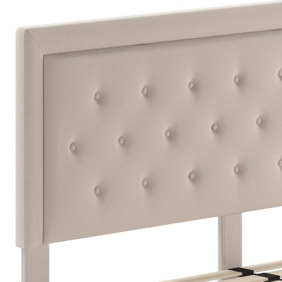 Modern Beige King Size Tufted Upholstered Platform Bed with Slats