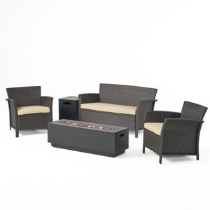 Christopher Knight Home Khaden Outdoor Wicker 4 Seater Chat Set with Fire Pit - 1 of 4