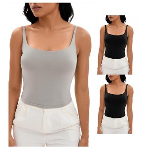 INSPIRE CHIC 3 Packs Women's Square Neck Cami Vest Shelf Bra Adjustable Spaghetti Strap Tank Camisoles - 1 of 4