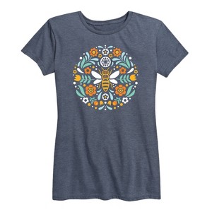 Women's - Instant Message - Scandinavian Bee Circular Design Short Sleeve Graphic T-Shirt - 1 of 4