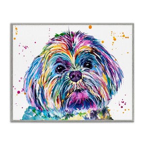 Stupell Industries Bold Rainbow Shih Tzu Dog Portrait Framed Giclee Art, Gray, 30" x 24" - 1 of 4