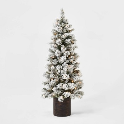 5ft Pre-lit Artificial Christmas Tree Potted Flocked Virginia Pine Clear Lights - Wondershop™