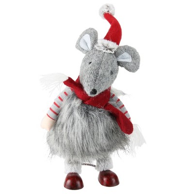 Northlight 12" Gray and Red Bouncy Bobble Action Mouse Christmas Figurine