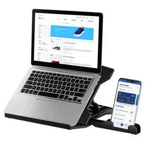 NewHome "360º Rotating Laptop Riser Stand with Phone Stand 8 Level Adjustable Height Inbuilt Handle for Home Office Travel" Black - 1 of 4