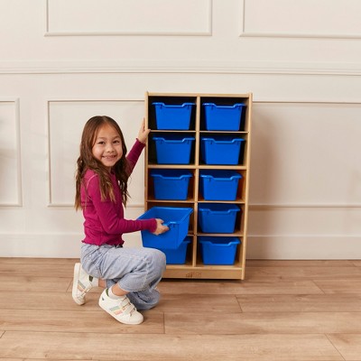 Blue 10-Cubby Birch Plywood Kids Storage Cabinet