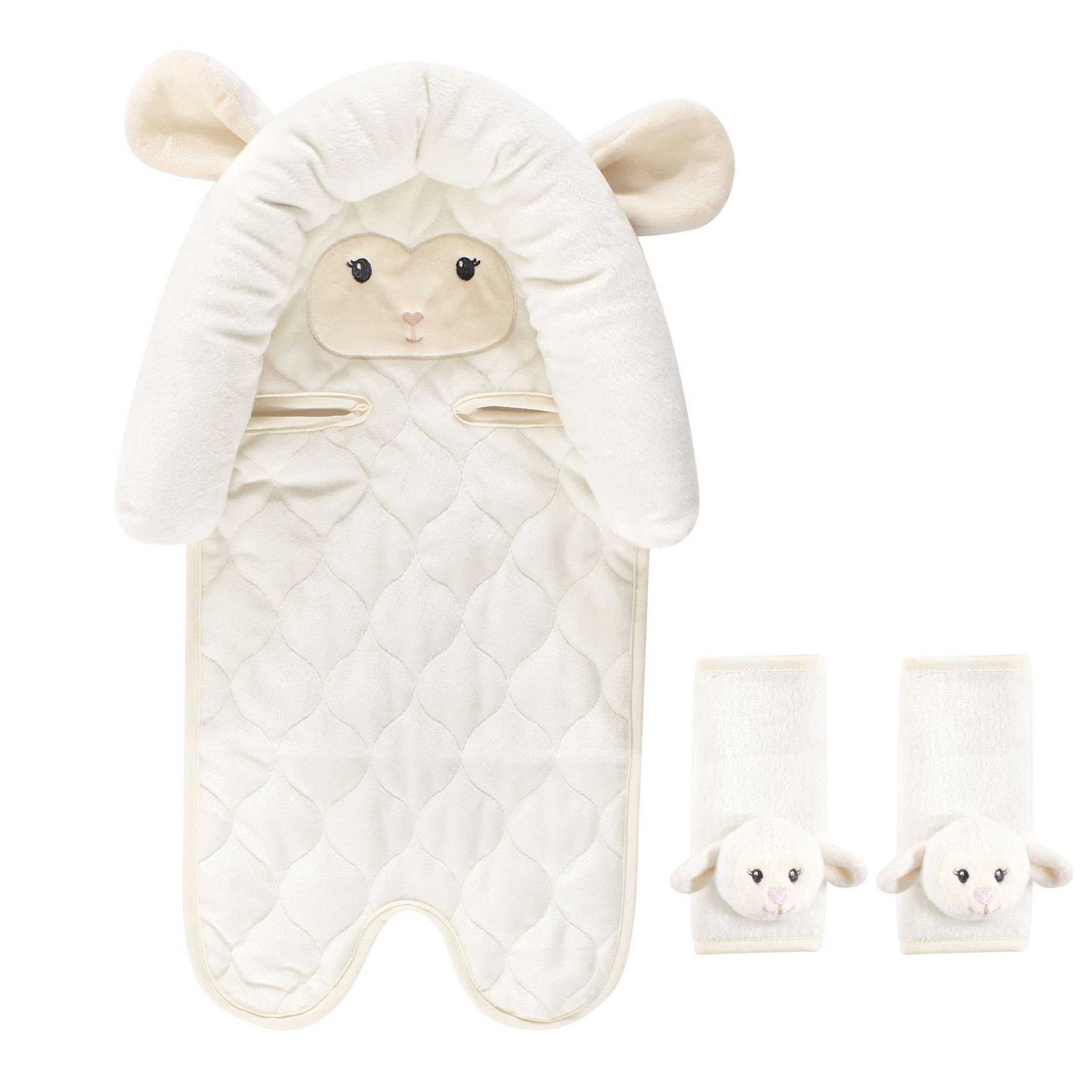 Hudson Baby Infant Girl Car Seat Insert and Strap Covers, Lamb, One Size
