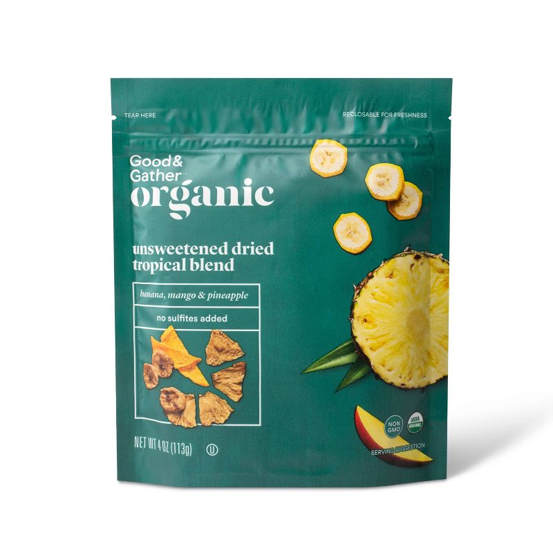 Organic Dried Unsweetened Tropical Blend - Banana, Mango &#38; Pineapple - 4oz - Good &#38; Gather&#8482;, 1 of 5