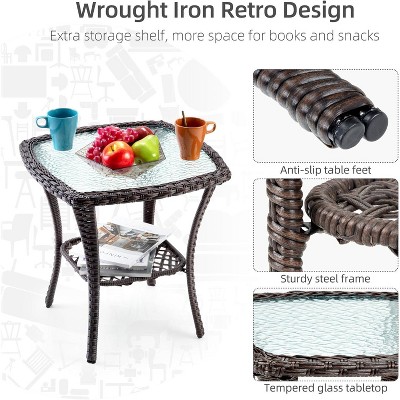 Red Wicker Swivel Rocker Patio Set with Glass Table