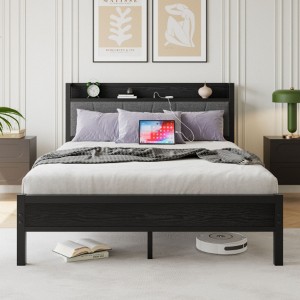 Queen Size Bed Frame, Storage Headboard with Charging Station, Solid and Stable, Noise Free, No Box Spring Needed, Easy Assembly - 1 of 4
