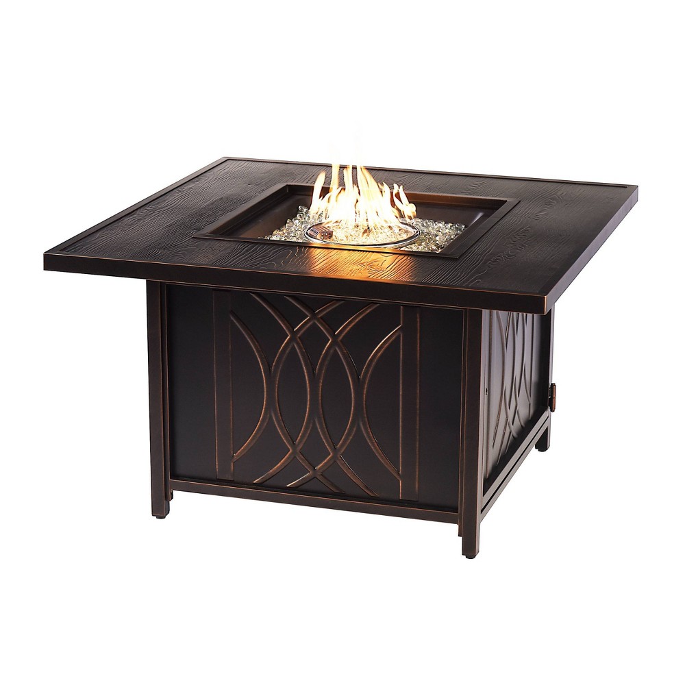 42 Square Aluminum Outdoor Propane Fire Table with Wind Blockers Lid Propane Tank Cover and Table Oakland Living