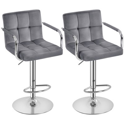 Yaheetech 2PCS Height Adjustable Swivel Bar Stools with Large Steel Base Backrests Footrest