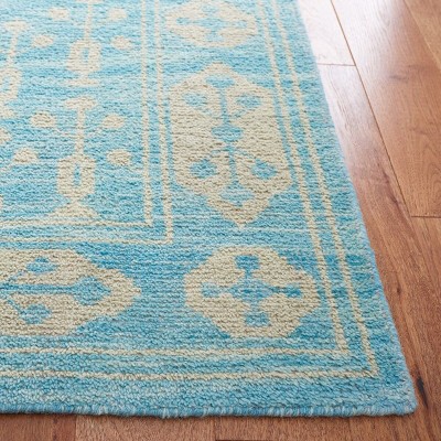 Kenya Hand-Knotted Blue Wool Geometric Runner Rug