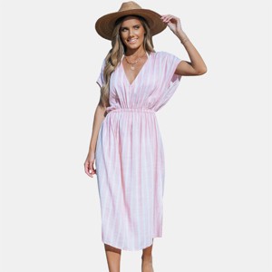 Women's Striped Side Split Midi Cover-Up Dress - Cupshe - 1 of 4