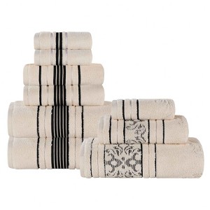 Zero Twist Cotton Solid and Floral Jacquard 9 Piece Bathroom Towel Set by Blue Nile Mills - 1 of 4