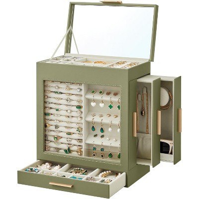 5-Layer Jewelry Box with Glass Window, 3 Drawers and Big Mirror