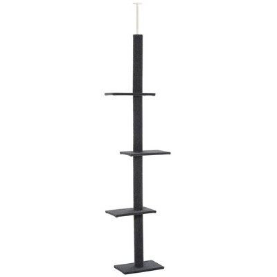 PawHut Floor to Ceiling Cat Tree Cat Climbing Tower with Sisal-Covered Scratching Posts Natural Cat Tree Activity Center for kittens