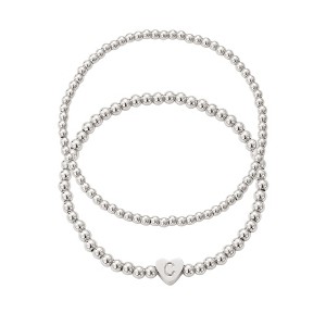 Adornia Silver Plated Ball Bead Initial Bracelet Set - 1 of 1