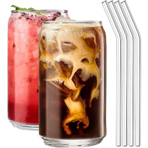 Le'raze Drinking Glasses Set of 4 - Can Shaped Glass Cups with Straws, 16oz - 1 of 4