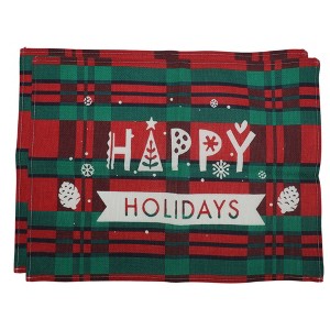 Unique Bargains Christmas Place Mats Linen Red Green White 13"x17.7" 2Pcs - 1 of 4
