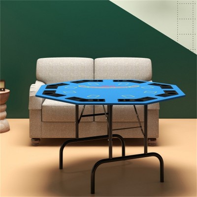 YONWAY Poker Table Foldable 47" Octagon Casino Table Blackjack Texas Holdem Poker Table for 8 Players with Chips Tray and Cup Holders