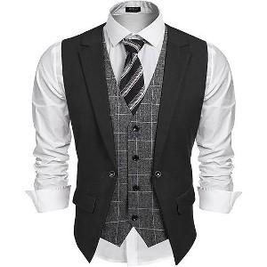 COOFANDY Men's Layered Suit Vest Business Dress Vests Formal Wedding Waistcoat Slim Fit - 1 of 4
