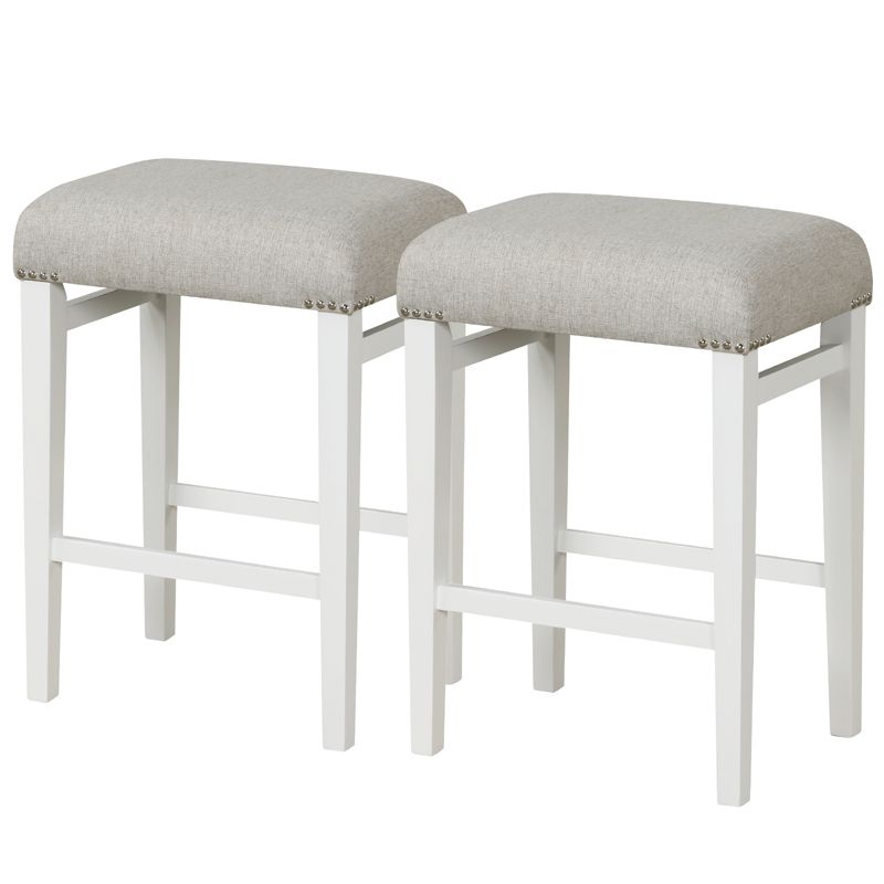 Costway 24"  Height Set of 2 Bar Stools Backless Counter Height Kitchen Chairs with Wooden Legs Gray, 1 of 11