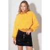 Slickblue Women's Fuzzy Ribbed Sweater, Long Sleeve, Relax Fit, Mock Neck Top, Size S/M–M/L, Mustard - 2 of 4