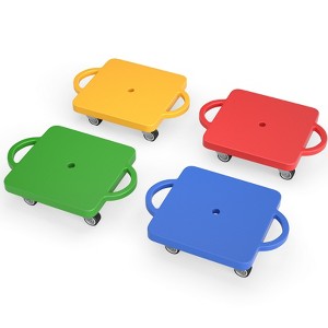 SUGIFT 4 Pcs Sports Scooter Board with Handles Plastic Casters Floor Sitting Scooter Boards for Kids Gym Indoor Outdoor Activities Play Equipment - 1 of 4