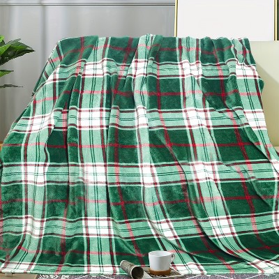 1pc Red and Green Plaid Flannel Blanket, Soft and Warm Bohemian Style for All Seasons, Classic Pattern, Christmas Gift.