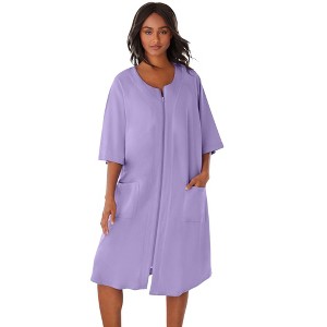 Dreams & Co. Women's Plus Size Short French Terry Zip-Front Robe - 1 of 4