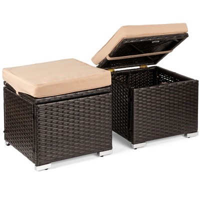 Best Choice Products Set of 2 Wicker Ottomans, Multipurpose Furniture w/ Removable Cushions, Steel Frame