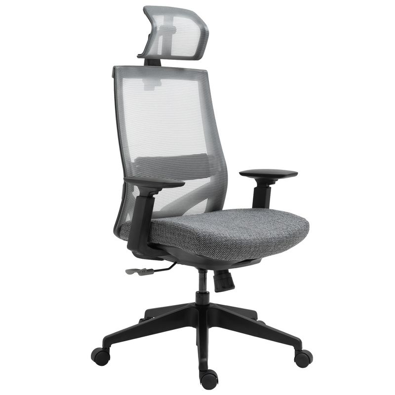 Vinsetto Mesh Fabric Home Office Task Chair with High Back, Adjustable Seat, Recline, Headrest and Lumbar Support, Gray, 4 of 9
