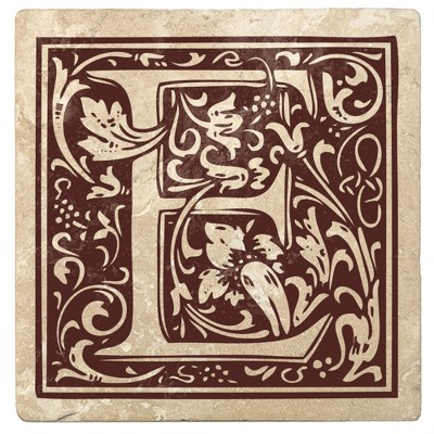 Christmas by Krebs Set of 4 Ivory and Brown "E" Square Monogram Coasters 4"