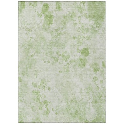 Green And Ivory Floral Washable Indoor Outdoor Area Rug