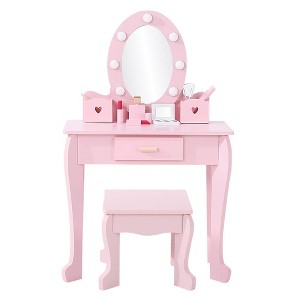 GustoWave Kids Vanity with Mirror and Stool, Girls Vanity with Touch Light and Wood Makeup Playset, Princess Vanity Table for Toddlers - 1 of 4
