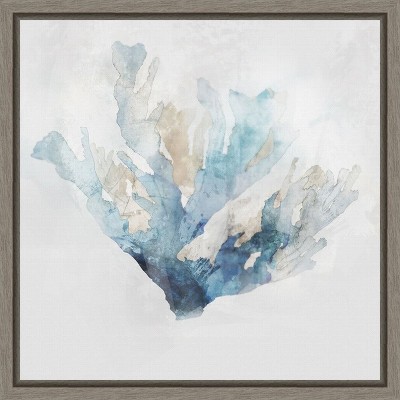 Blue Coral Reef Print on Canvas with Graywash Frame