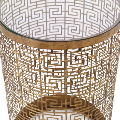 Gold Round Metal and Glass Mirrored Accent Table