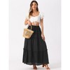 Allegra K Women's High Waist Tiered Belt Ruffle Lattice Texture Casual A Line Maxi Skirt - 3 of 4