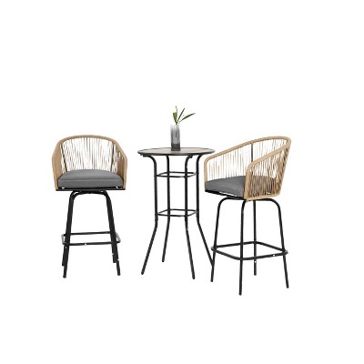 Maliang 3pcs Outdoor Bar Set, Patio Bar Table and Chairs Set, Bar Height Patio Set, Gray