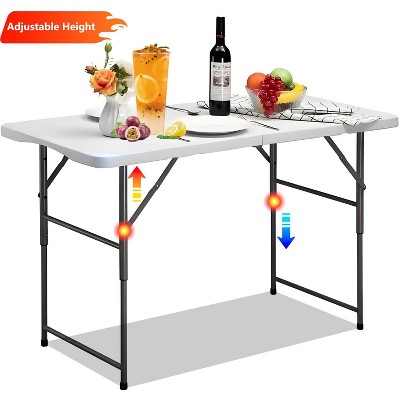 Musment 4FT Folding Table, Adjustable Height Camping Tables for Indoor Outdoor Picnic Party Dining, White